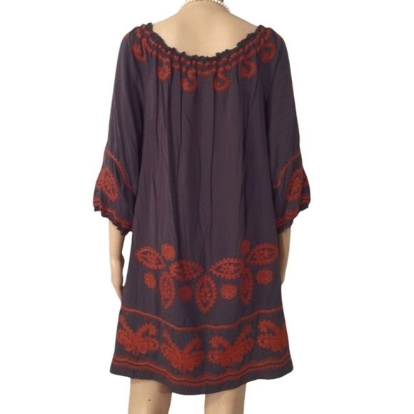Ivy Jane Women's Size Medium Orange Embroidered Gray Tunic or Mini Dress - Picture 3 of 12